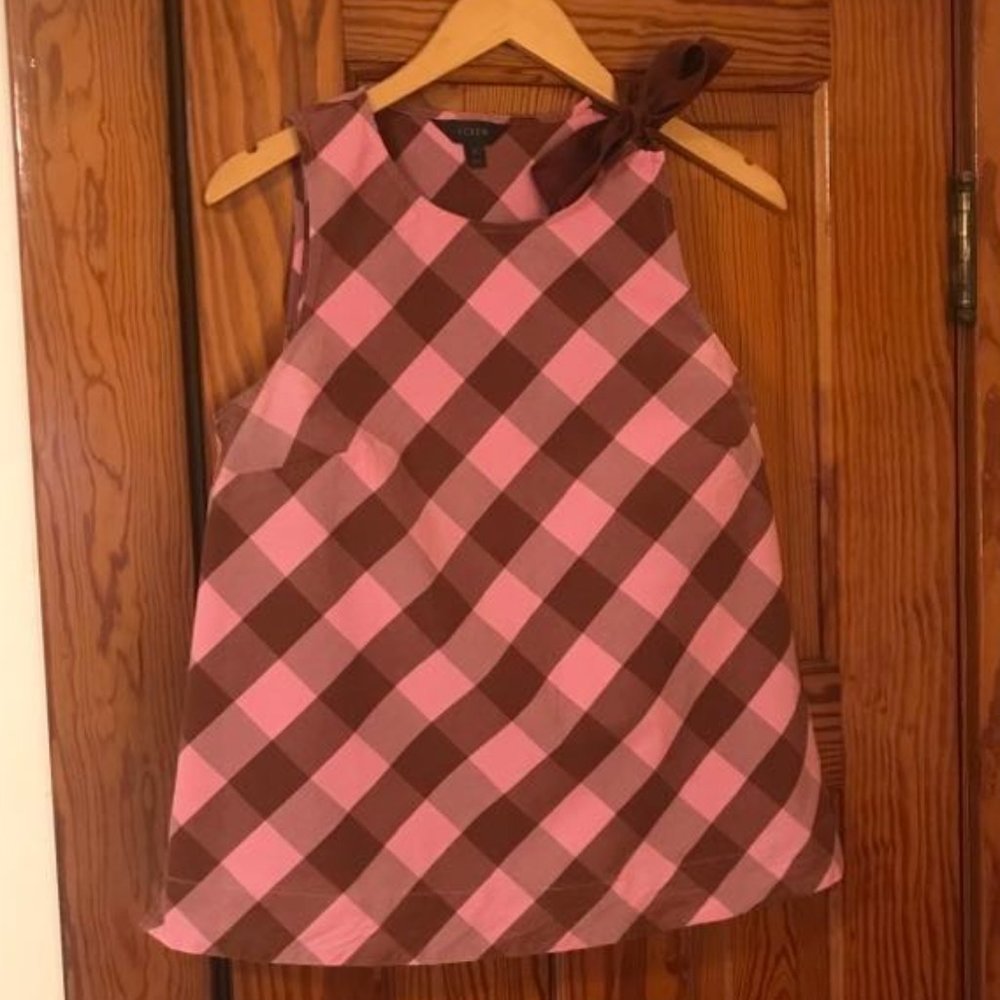 J Crew sleeveless gingham top with bow shoulder